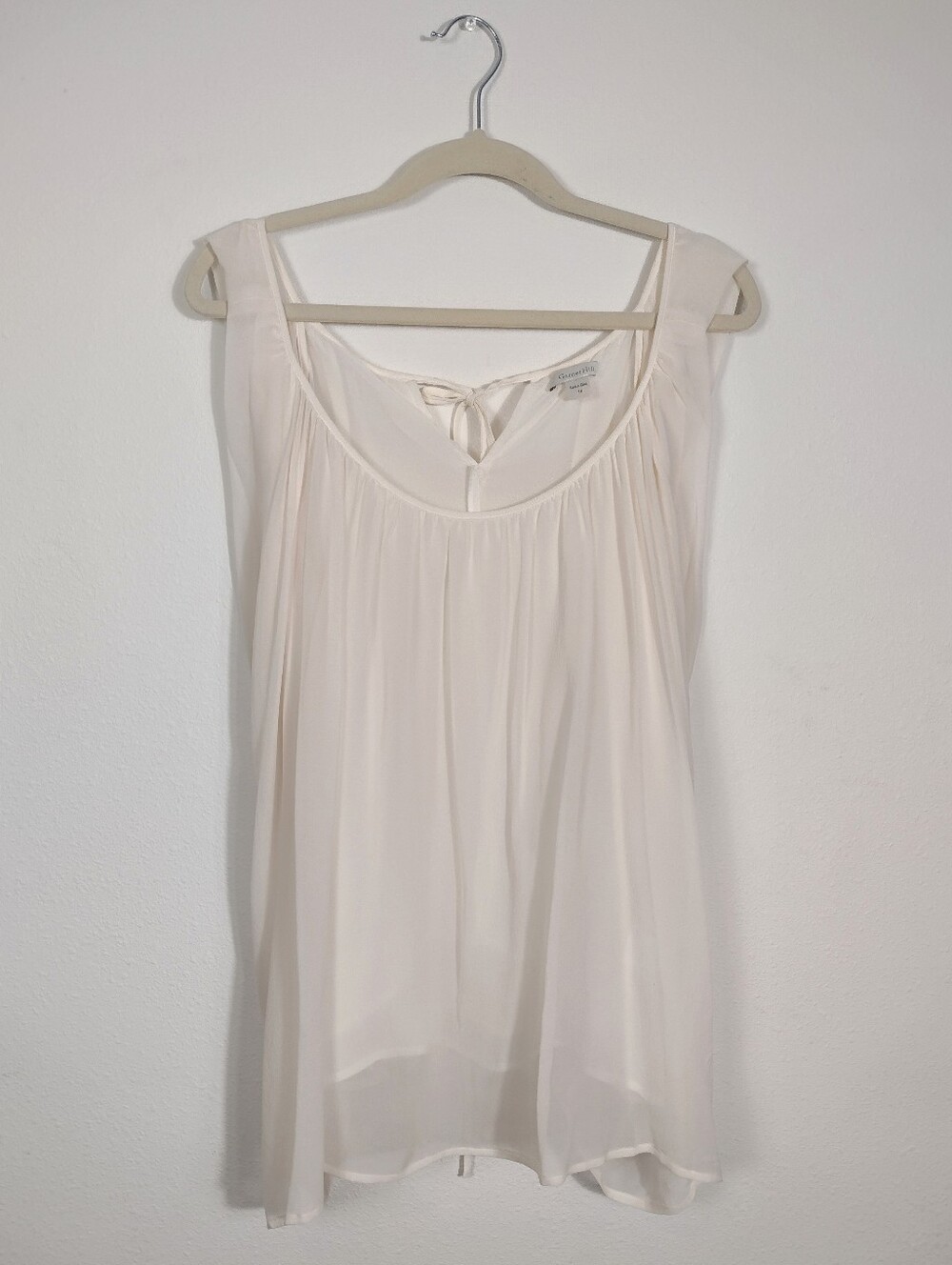 Garnet Hill Silk Grecian Scoop Neck Flowy Tie Back Blouse Cream Ivory Size 14